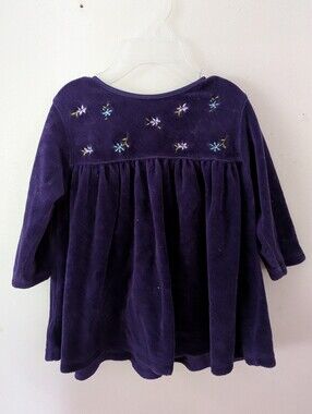 Vintage Dark Purple Long Sleeve Baby Girl Velvet Dress with Floral Embroidery